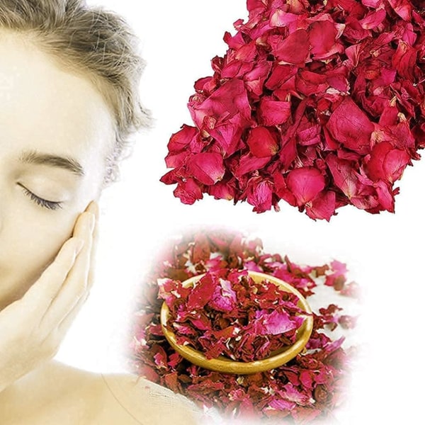 100 g - naturliga torkade rosenblad Äkta torkade röda blommor för fotbad, bad, spa, bröllop, hemkonfetti, konst och hantverk