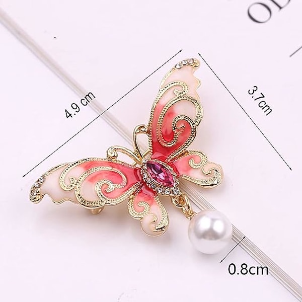 1 Pack Fjärilsljusskyddad Pärla Liten Brosch Krage Pin Pärla Fjäril Flicka Klänningstillbehör Pink
