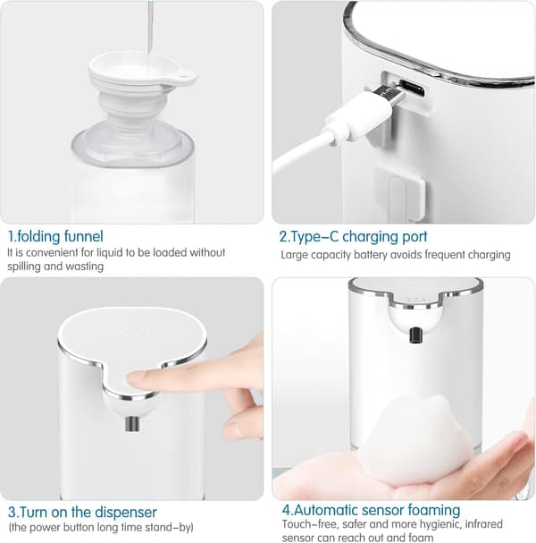 Ophængt automatisk sæbedispenser, 400 ml genopladelig automatisk sæbedispenser, velegnet til badeværelse