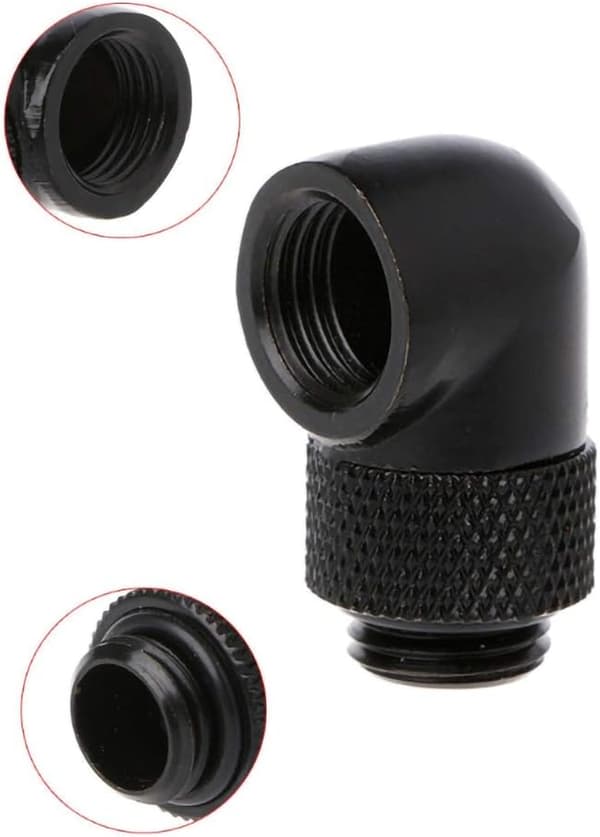 G1/4\" Han til Hun Forlængerfitting, 90 Graders Roterende Fitting Adapter, Sort, Pakke med 4