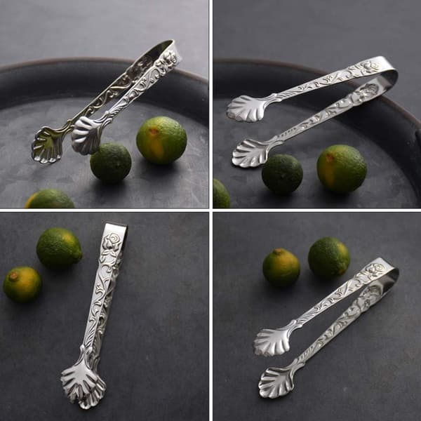 Sæt med 2 is-sukkerklemmer vintage rustfrit stål mini med præget mønster (sølv) Silver