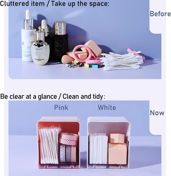 Bomullspinner Qtip Holder Beholder Dispenser Boks med 2 Rom (Rosa) Pink