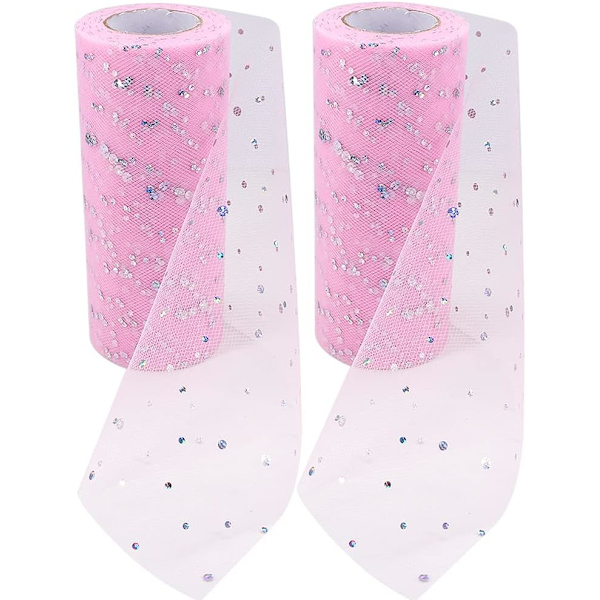 Paljett tyll nät rulle 6\" x 10 Yard DIY kläder tyg tillbehör (rosa) 2 st Pink