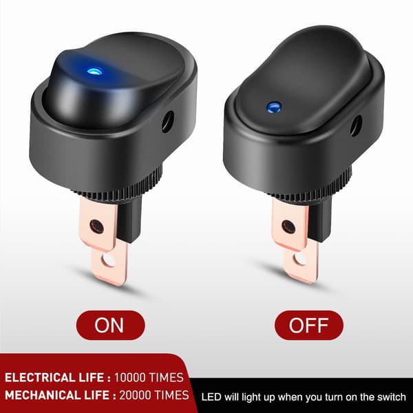 5 STK LED Belyst Vippebryter 12V Blå LED Belyst PÅ Av Vippebryter 30A 3-pins Bryter 12mm Hull