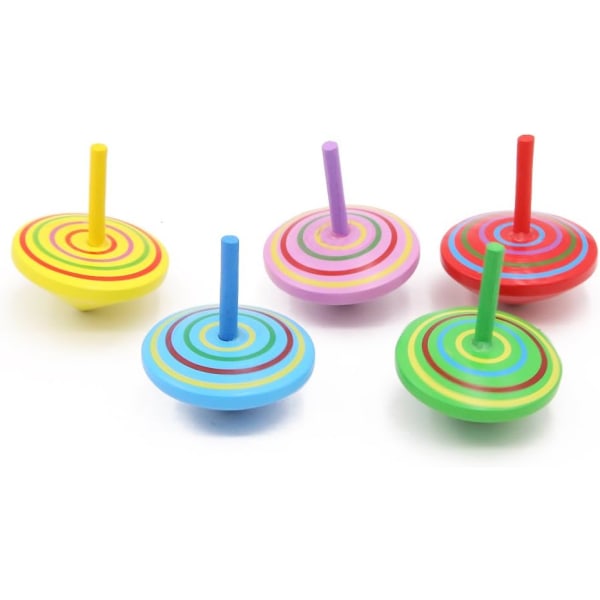 5 delar träsnurrande leksak Platta gyroskop i trä Leksaker (slumpmässig färg)