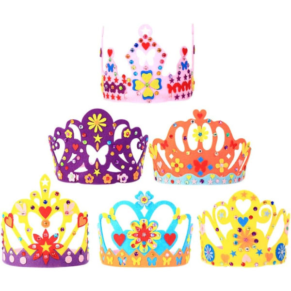 Flickor Princess Tiara Crown Hat DIY Party Crown med Rhinestone Sticker Gifts 6st