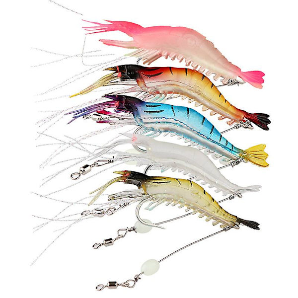 5-pack mjukt lysande räkbete set, fiskebete kit med krokar pärlor fisketillbehör