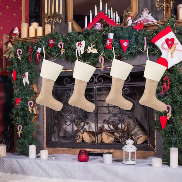 4-pakning julepynt i burlap til peisen, til DIY