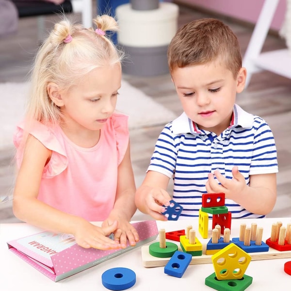 Träformade färgsortering förskolestaplingsblock Pussel leksaker