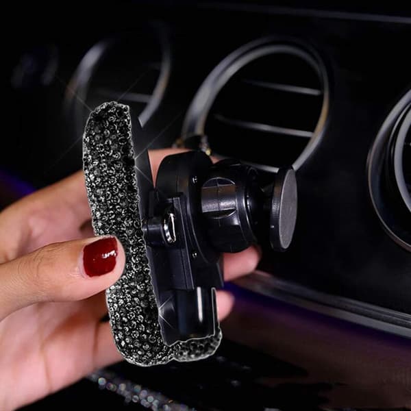 Auton matkapuhelinpidike kimalteleva strassi 360 astetta autotarvikkeet (musta) black