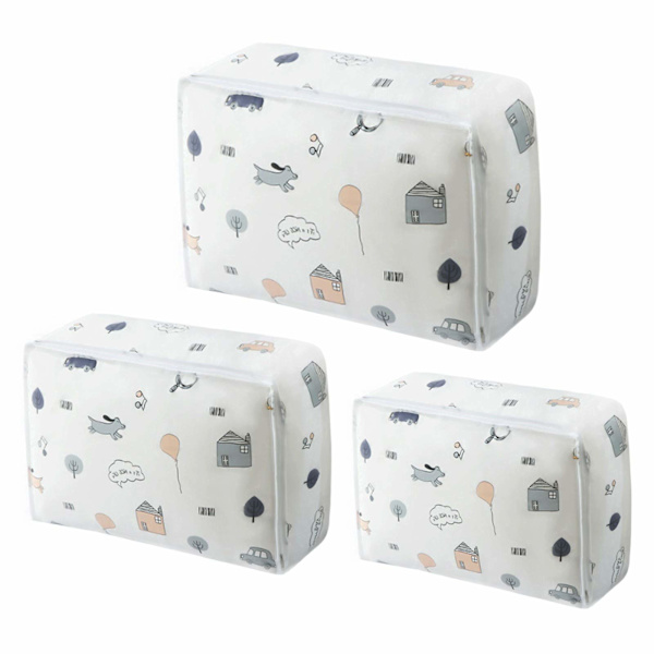 Förvaringsväska 3-pack, PEVA transparent klädväska med robust dragkedja, hopfällbar S