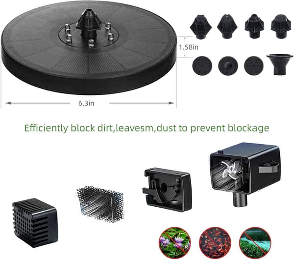 Solcells LED-ljus 3W Vattenpump Flytande Fontän 7 Munstycken Vattencirkulation