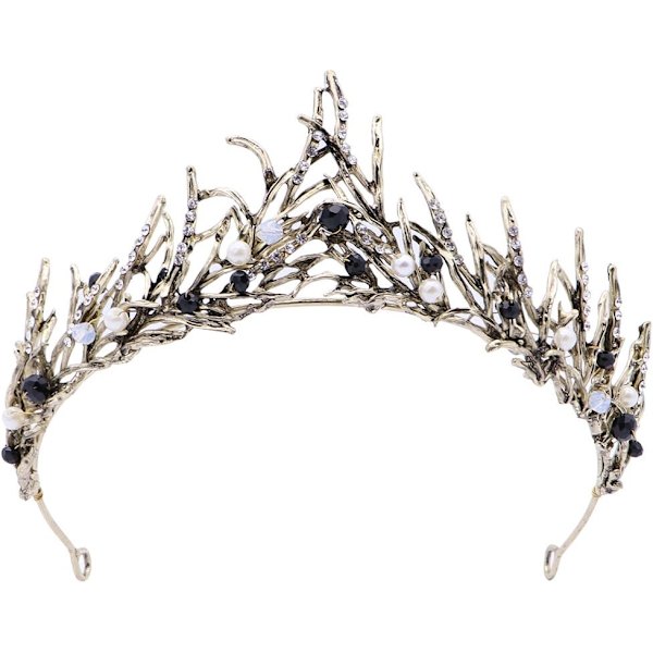 Handgjord Tiara Sträng Pärla Bröllop Krona Tillbehör (Svart) 1 Stycken Black