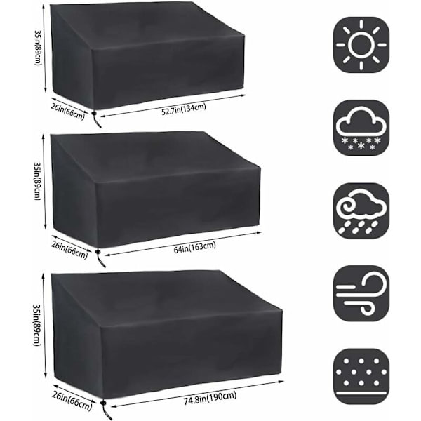 Dammskyddande skyddande överdrag för 210D 2-sits utomhusbänk 134x66x89cm