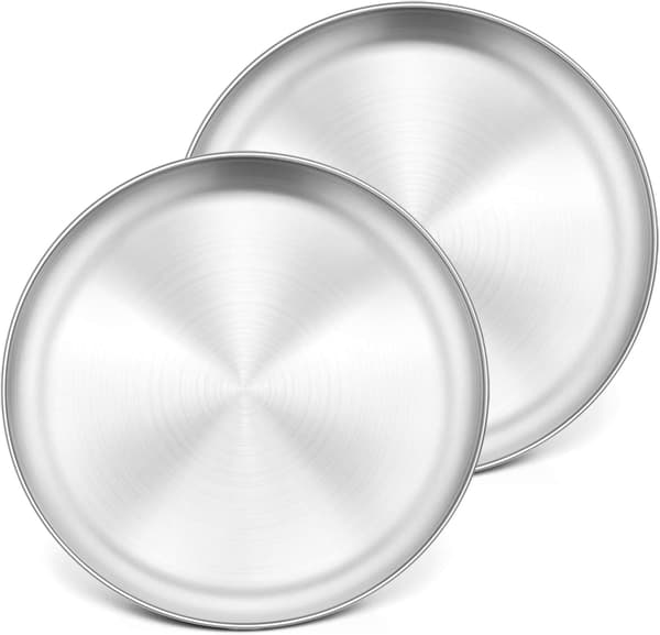 Pizzapande 2 sæt, rustfrit stål bakke rund plade børstet mat 26cm 26cm