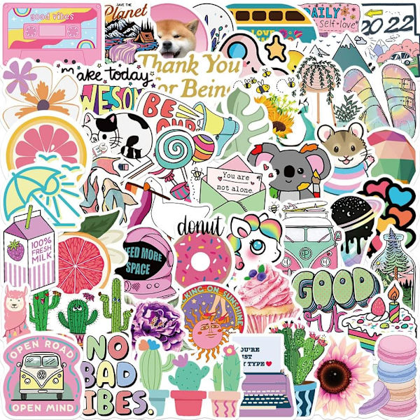 Klistermärke 50 st Aesthetic Kawaii Klistermärkesset, Söt Graffiti Vattentät Vinyl Dekaler