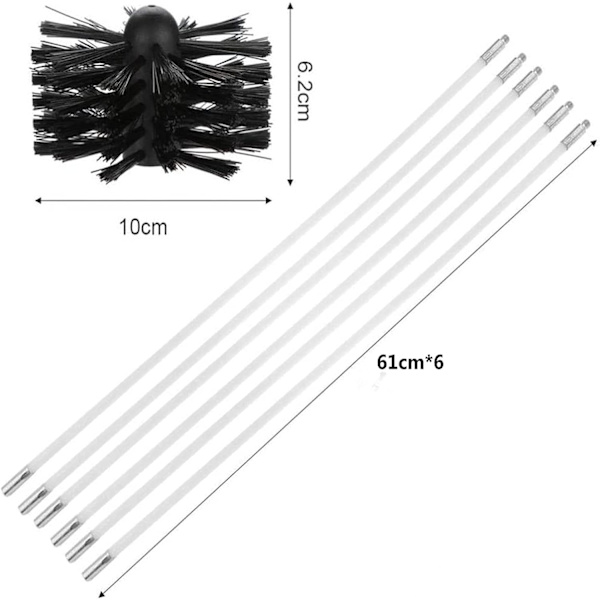 Skorstensrengöringsverktyg Borste Skorstensfejarset Innehåller 6 (61 cm Flexibla Stänger och 1 (100 mm)