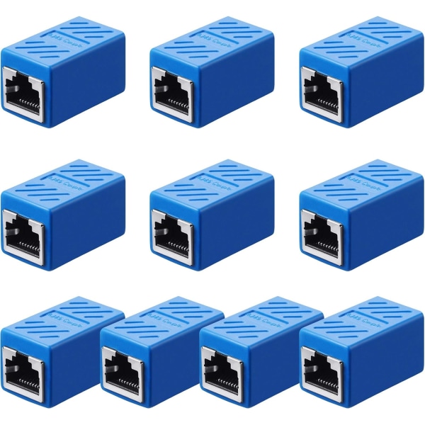 10 x Ethernet nätverkskabel hona till hona förlängningsadapter för Cat7 / Cat6 / Cat5e / Cat5（Blå） Blue