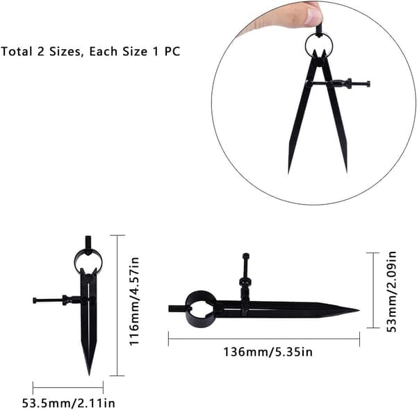 2 stk. passer med fjedermåler, industriel ridsemåler, fladbenet passer (4,5\" & 5,3\")