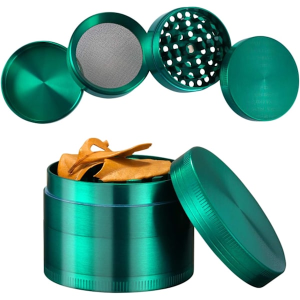 Kvarn Crusher 4-delad set kvarn i zinklegering med pollen skrapa för kryddörter (grön) Green