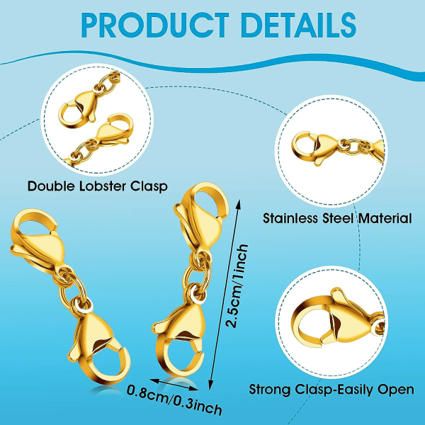 4 delar metall dubbla hummerspännen Miniarmbandsspännen ersättningslina (guld)