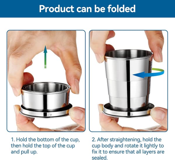 Rostfritt stål mugg, Camp Keychain Design Retractable Telescopic Mug Metallmugg Stapelbar(M) 150ml