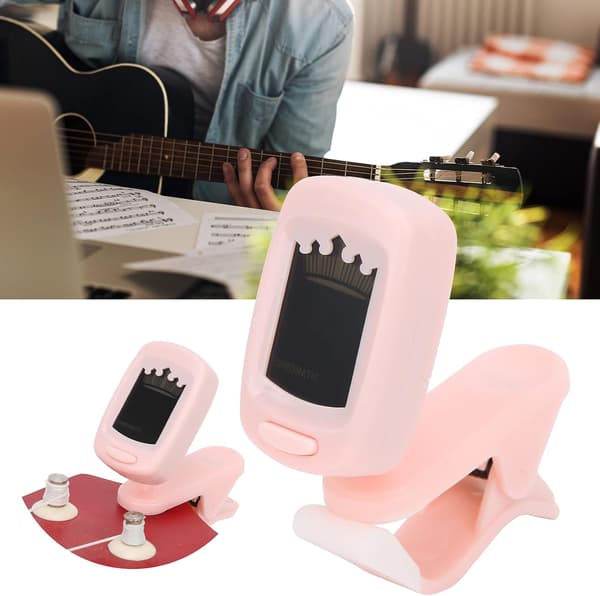 Clip-on tuner med høj følsomhed pickup guitar bas tilbehør med batterier (sort)
