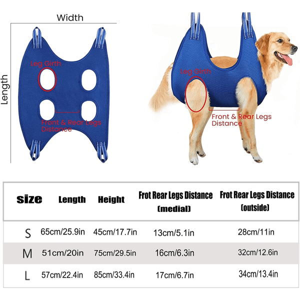 Tillbehörssats för hängmattor för hundtrimmning, hängsele med fasthållningsväska för husdjurstillbehör (blå, S) blue s
