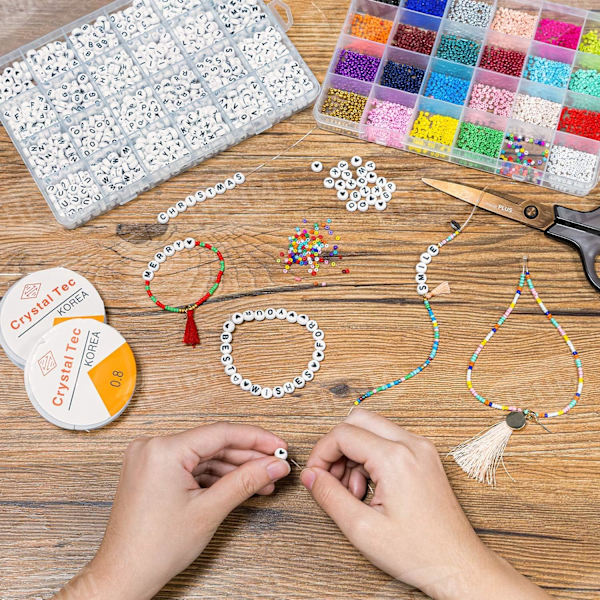Pony Beads Kit 5040pcs, Bead Kit Små Pärlor 3 Rullar Elastisk Tråd