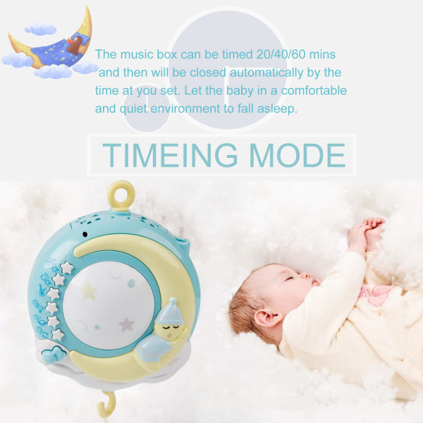 Baby Musical Spjälsäng Mobil med Timing Funktion Projektor och Lampor - blå blue