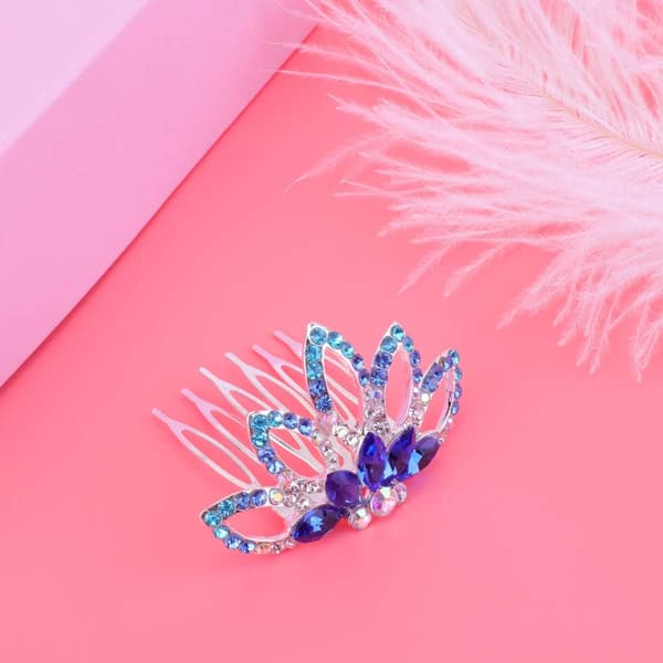 1 stk. Mini Kam Prinsesse Tiara Rhinestone Hårklemmer til Bryllupshår (blå) Blue