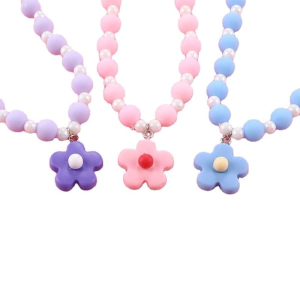 3 stycken barnhalsband, halsband med blomsterhänge i akryl, färgglatt pärlhalsband i plast
