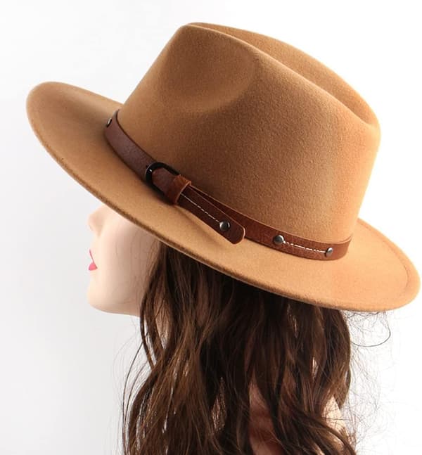 Filt Fedora Hatt Bredbremmet Floppy Panama Hatt Høst Vinter Jazz Hatt (Khaki)