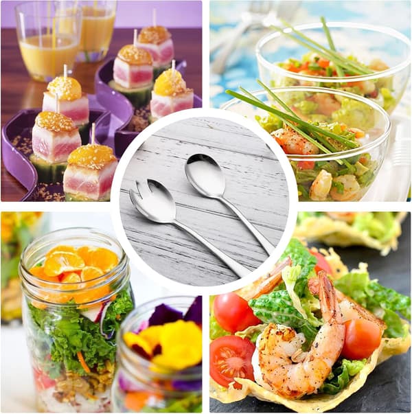 2-delt salatbestikk til restauranter, tåler oppvaskmaskin, matt rustfritt stål (sølv) silver