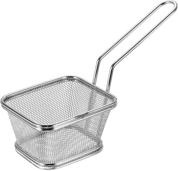 Fritekurv i rustfritt stål (10 x 9 cm), rektangulær chipsnettkurv, non-stick stekeplate til airfryer