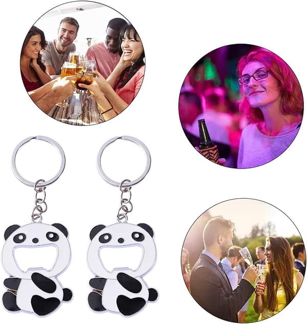 2 stk. ølflaskeåbner Panda nøglering Panda-tema festartikler vedhæng