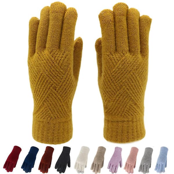 Par Vinter Stickade Touchscreen Varm Split Finger Cykelhandskar (Gul) yellow