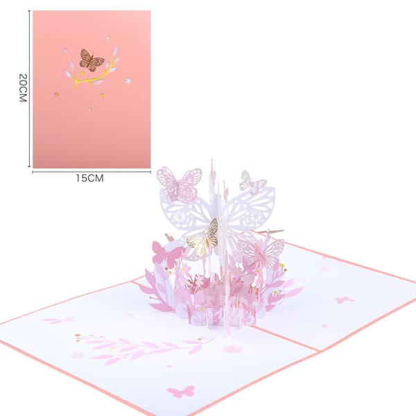 3D pop-up gratulasjonskort sommerfugl blomst julekort bukett
