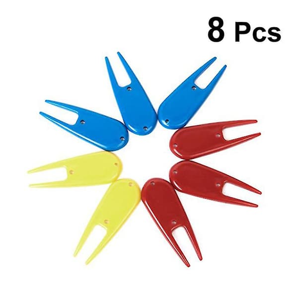 8 stk. tilbehør i plast Divot Tool (gul rød blå)