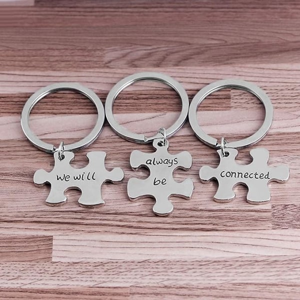 3 bitar pussel nyckelring med gravyr BFF vänskapshänge metallväska hänge för 3 flickor