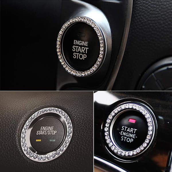 Auto Motor Start Stop Knapp Ring Kristall Bling Rhinestone Bil Dekor Tillbehör (Vit)