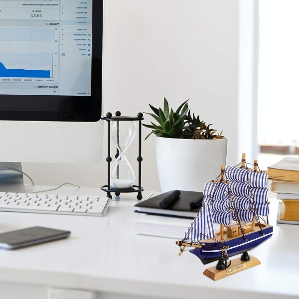 Träsegelbåtsmodell Desktop Miniatyr Vintage Nautical Ship Crafts Ornament (mörkblå) dark blue
