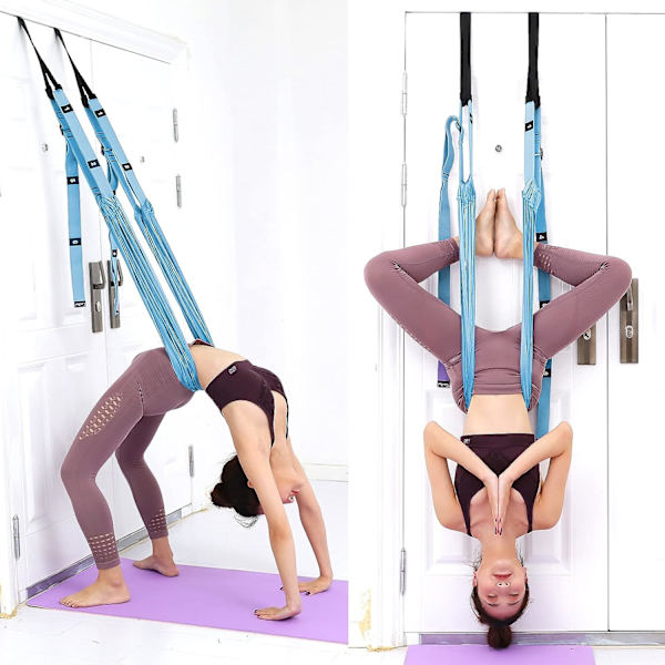 Benssträckare rem, ryggböjnings träningsbälte med dörrfäste, flexibilitetstränare stretchning（blå） Blue
