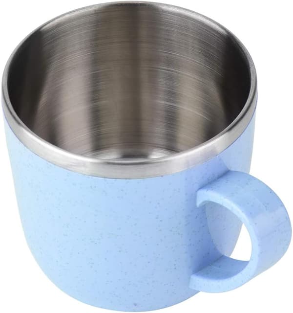 Termoskopp i rustfritt stål og hvetestrå, isolert kaffe-/melkekrus