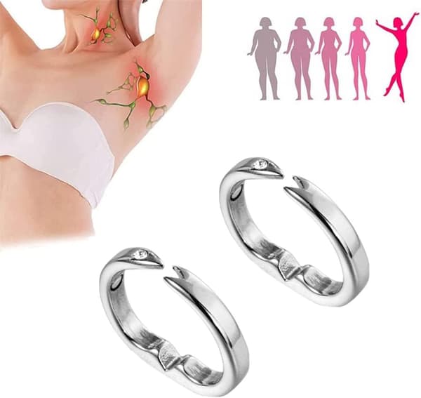 2 STK Magnetisk Lymfedrænage Ring, Justerbar Åbningsring, Vægttab (sølv) silver