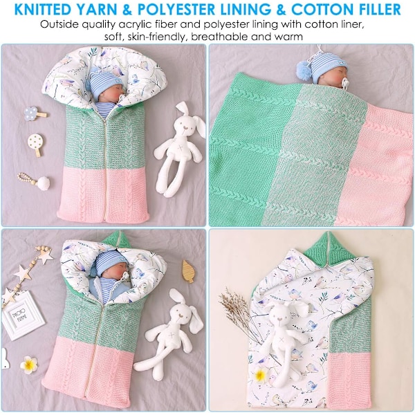 Nyfödd baby barnvagn, sovsäck, swaddle filt, multifunktionell barnvagn, 0-12 månader（Grön） green