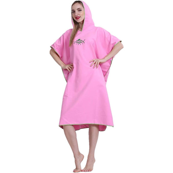 Unisex Bad Poncho Strandhandduk Mikrofiber Snabbtorkande Badrock Poncho med Huva Badhandduk（rosa） pink