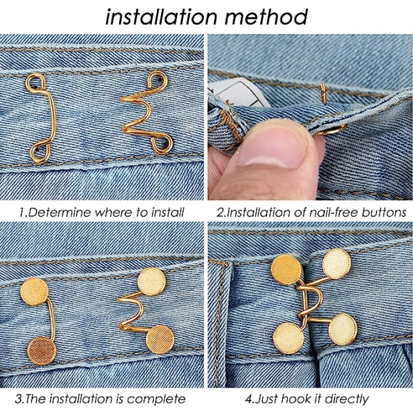 4 set justerbara spikfria midjebältes spännen, justerbar midjebältesförlängare jeansknapp (2 storlekar)
