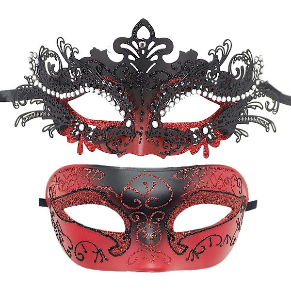 Par Maskerad Mask Metall Järn Fjäril Bal Mask (röd) 2 Stycken red