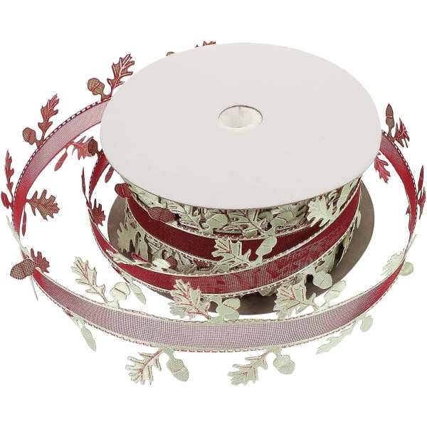 Polyesterbandrulle grönt lövband konstgjorda löv dekorativa band för gör-det-själv Presentpapper 1 rulle röd Red